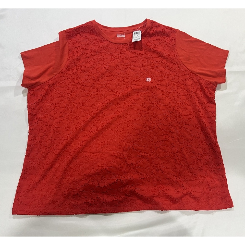 Basic Editions Shirt Womens 2X Red NWT Lace Front